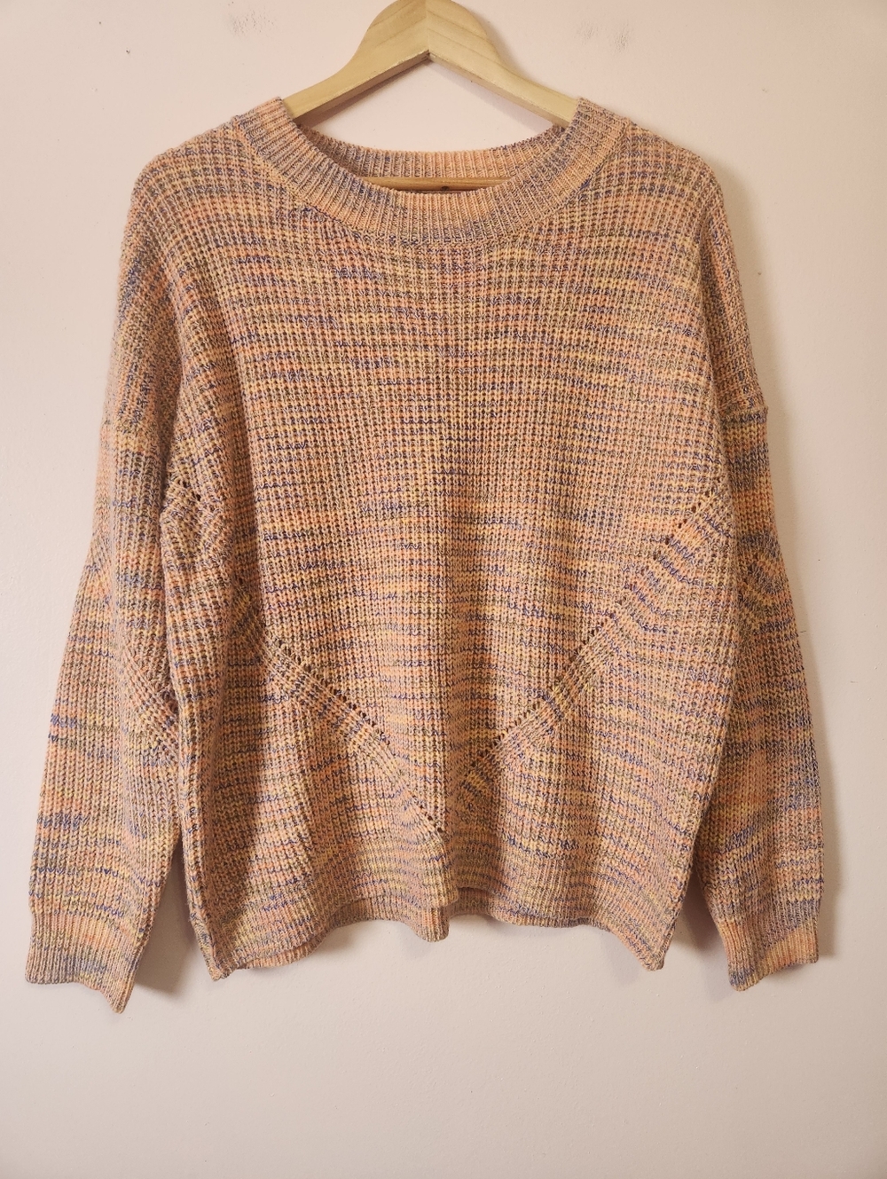 Papillon Pastel Space Dye Marl Knit Crewneck Sweater Chunky Chevron Size M EUC